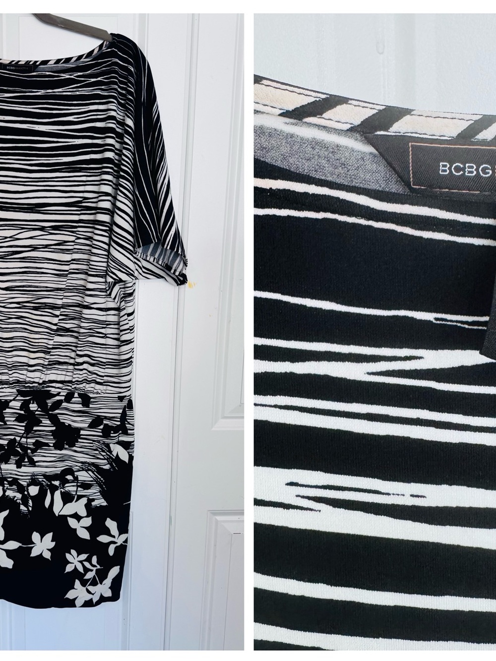 BCBGMaxAzria Black & White Mixed Print Midi Dress